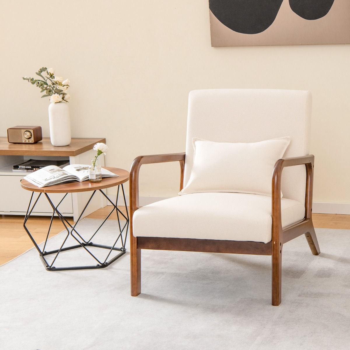 Coast Sessel Lounge Chair gepolstert mit Armlehnen, Rubberwood, Beige, 65 x 79 x 77 cm
