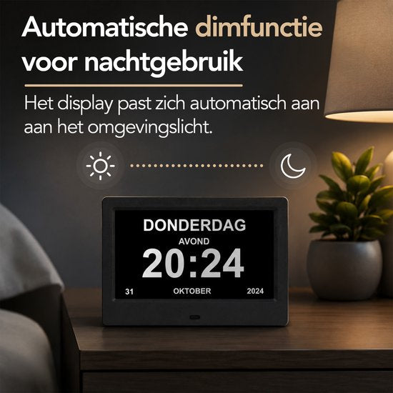 Brixy Demenzuhr XXL – 24 Alarmfunktionen – inkl. Fernbedienung – automatische Dimmfunktion – Kalenderuhr – schwarz