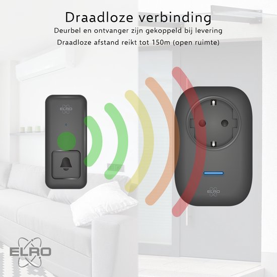 ELRO DB4000 Wireless Kinetic Doorbell Set - Niederländische Version - mit 2x Steckempfänger mit Steckdose - keine Batterien erforderlich