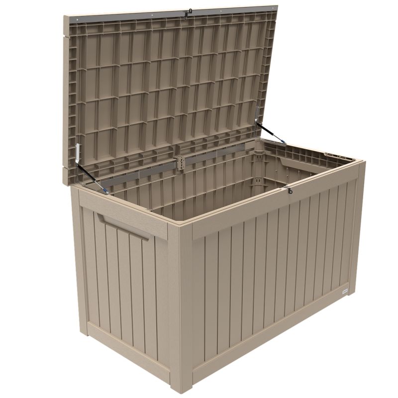 LifeGoods Kissenbox XL - 870L - Kunststoff Holzoptik - Grau - Extra groß