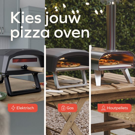 KitchenBrothers Pizzaofen - Elektrisch - Tischmodell - PFAS-frei - Zusammenklappbar - Pizzastein - Pizzabäcker - Pizzaofen für draußen und drinnen - Schwarz/Grau
