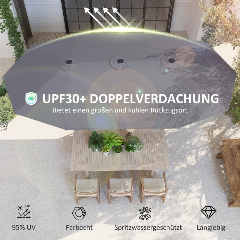 Outsunny XXL Doppelseitiger Sonnenschirm 436x260 cm - Dunkelgrau - UV30+ Schutz - Oval - Mit Handkurbel - Garten & Terrasse