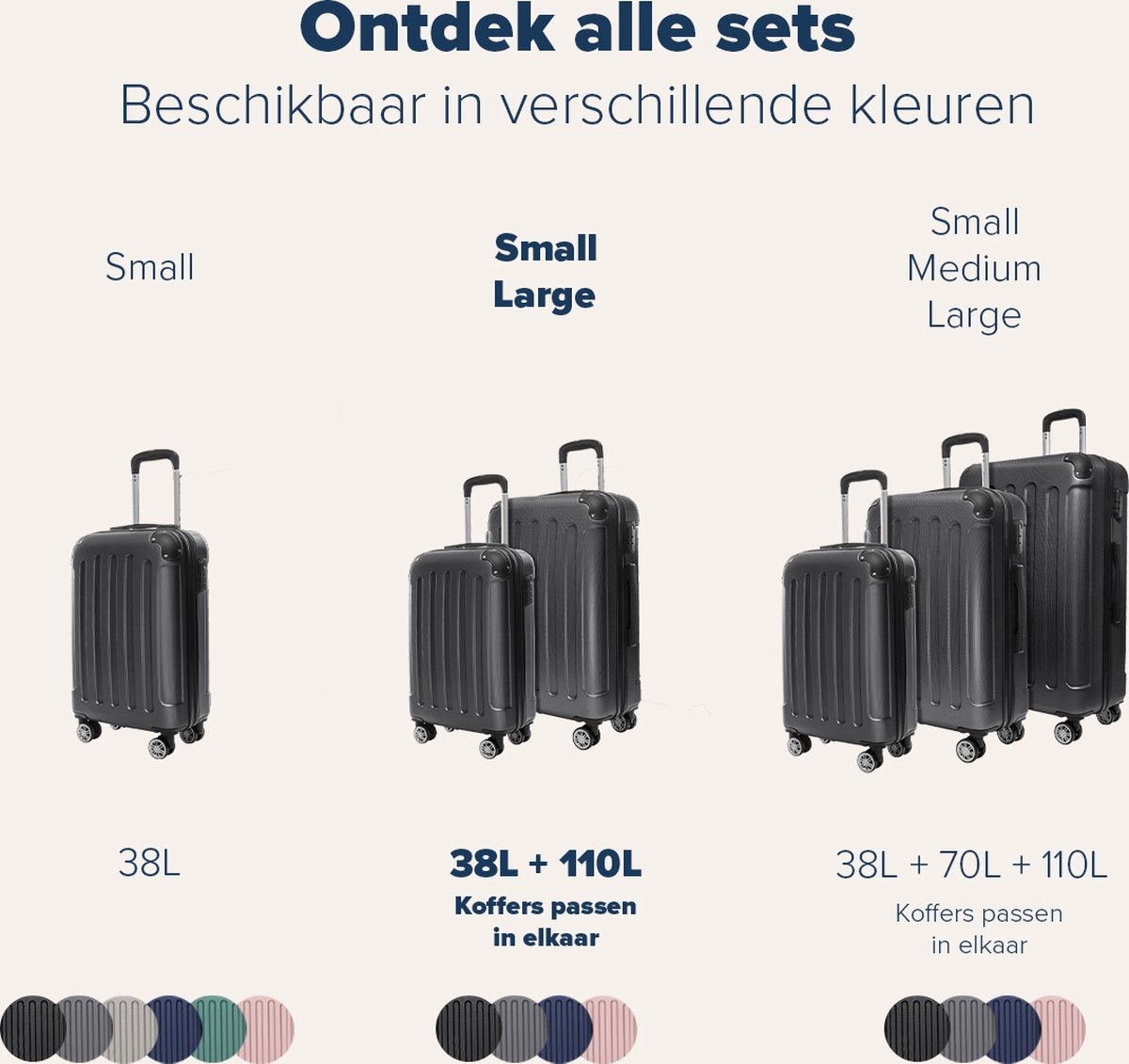 TRVLMORE - Kofferset - 2-teilig - 38L (Handgepäck) + 110L - Schwarz