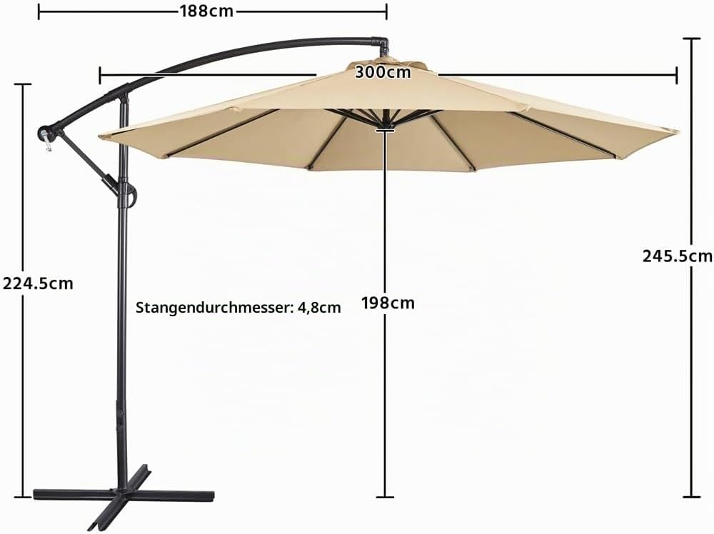 Yaheetech Schwebeschirm 300 cm – achteckig – Polyester – mit Pendel und Kreuzfuß
