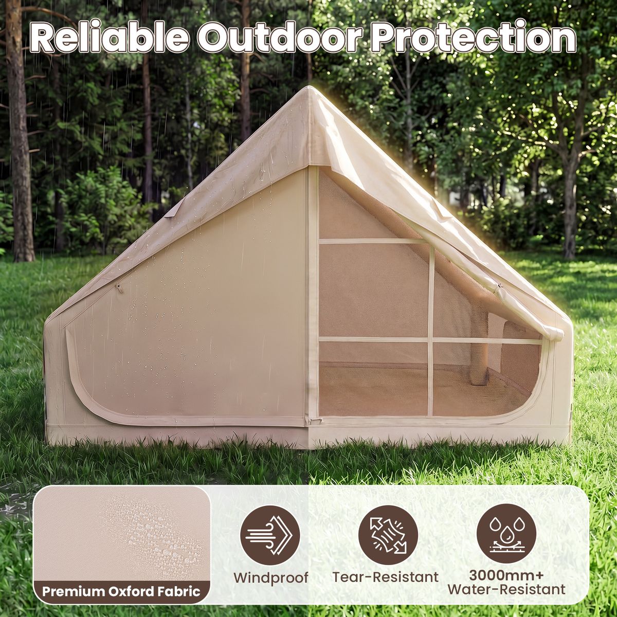 Coast aufblasbares Campingzelt – 4 Personen – 2 Türen und Dachfenster – khaki – 295 x 205 x 200 cm