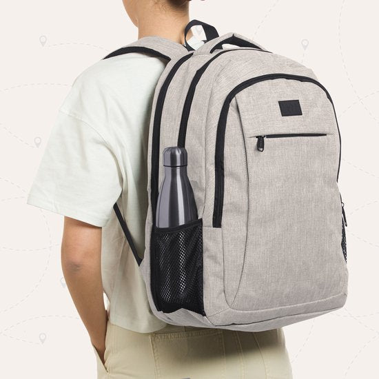 TRVLMORE Rucksack - 36L - 17.3 Zoll - Laptop-Rucksack mit USB - Schultasche - Herren und Damen - Tasche Champagner