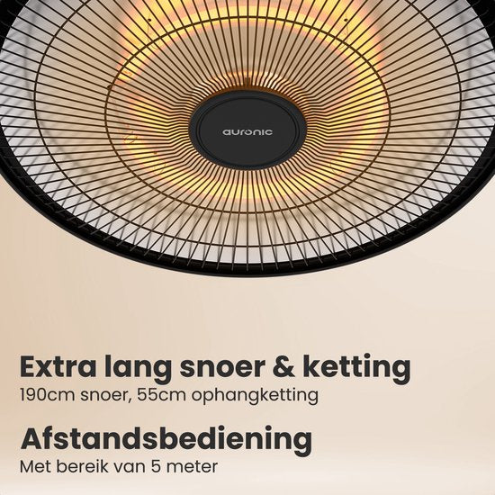 Auronic Terrassenstrahler - Infrarotheizung - hängend - 10m2 - elektrisch - 1500W - Fernbedienung - Schwarz