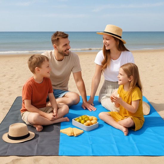 Strandmatte – Picknickdecke 210 x 200 cm – Wasserabweisend – Leicht – Blau/Grau