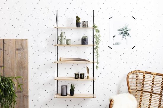 LIFA LIVING Wandregal - Industriell - Rechteckig - Eisen und MDF-Holz - 5 Fächer