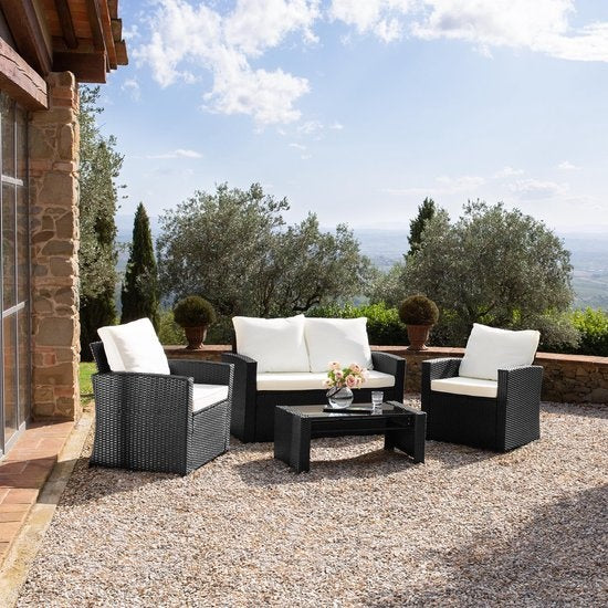 tectake - Geflecht-Sitzgruppe Garten-Set Lounge-Set Lucca - Sofa/2 Stühle/Tisch mit Glasplatte - naturfarben - 404916 - Poly-Rattan