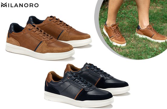 Milanoro - Stylische Herren-Turnschuhe aus Leder - Cognac - Größe 43