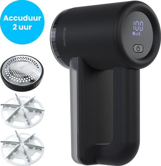 Auronic Elektrischer Fusselentferner Pro - Fusselentferner - Wiederaufladbar - LED-Anzeige - 3 Stufen - Entblätterer - Schwarz
