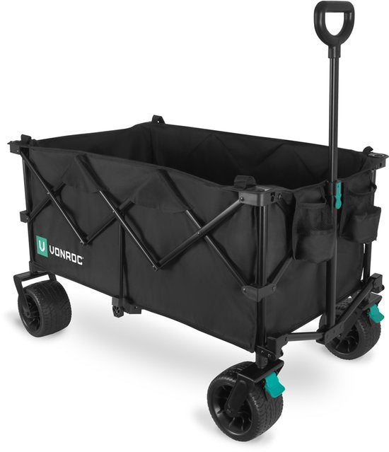 VONROC Bolderkar XL - Faltbar - 80 kg Tragkraft - 200l Fassungsvermögen - Extra geräumiges Modell - Solide Anti-Auslaufrollen - Stabiler Stahlrahmen - Polyester 600D - Schwarz