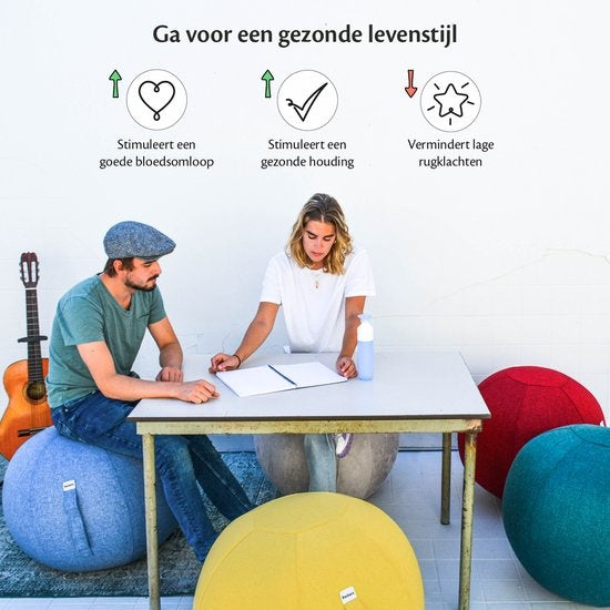 Bckz Sitzball Leinen 65 CM - Sitzball mit Bezug - Balance Hocker - Luxus Yoga Ball - Ergonomischer Bürostuhl Ball - Dunkelblau