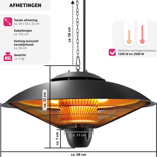 tectake - Hänge-Infrarotstrahler - Deckenstrahler - Außen- und Innen-Infrarotstrahler - Elektrostrahler - Deckenstrahler für Terrasse