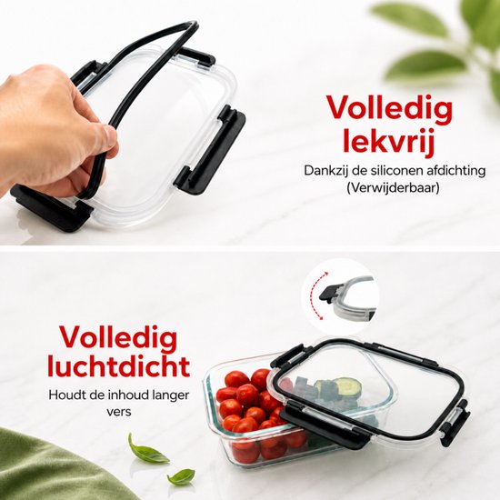 Organess Meal-Prep-Behälter – Frischhaltebehälter – Tiefkühlbehälter – 8-teiliges Set – BPA-frei – Glas – BPA-freier Deckel