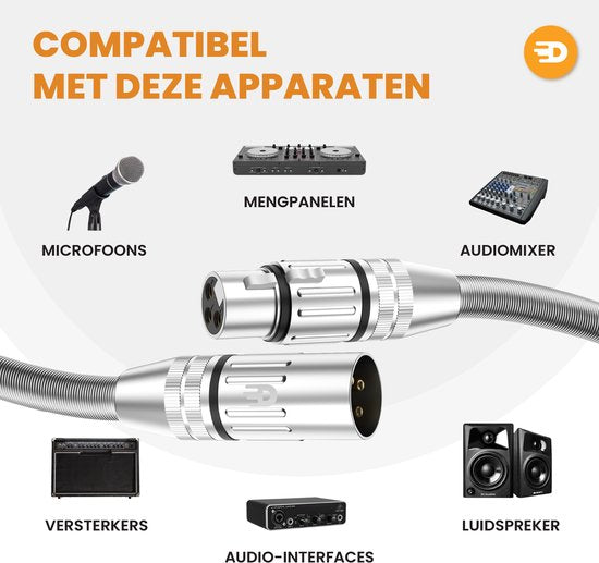 Drivv. Premium-XLR-Kabel – Mikrofonkabel – Stecker auf Buchse, 3-polig – 3 Meter – Silber