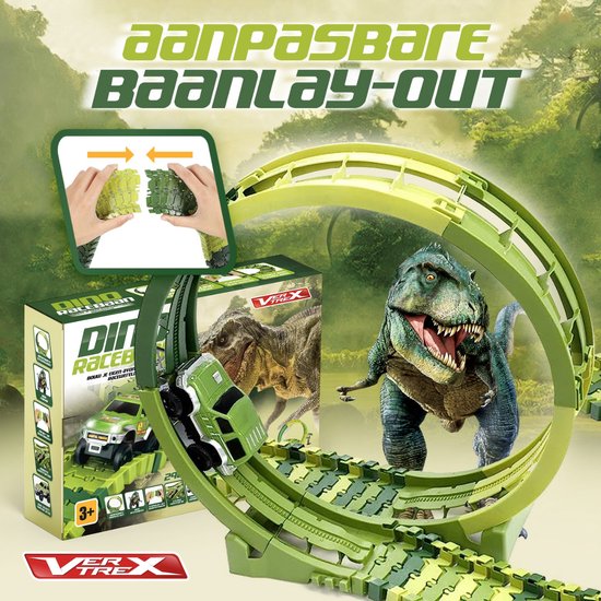 Vertrex 260-teilige Dinosaurier-Rennstrecke XXL - Dino-Spielzeug - mit 2x selbstfahrendem Safari-Auto