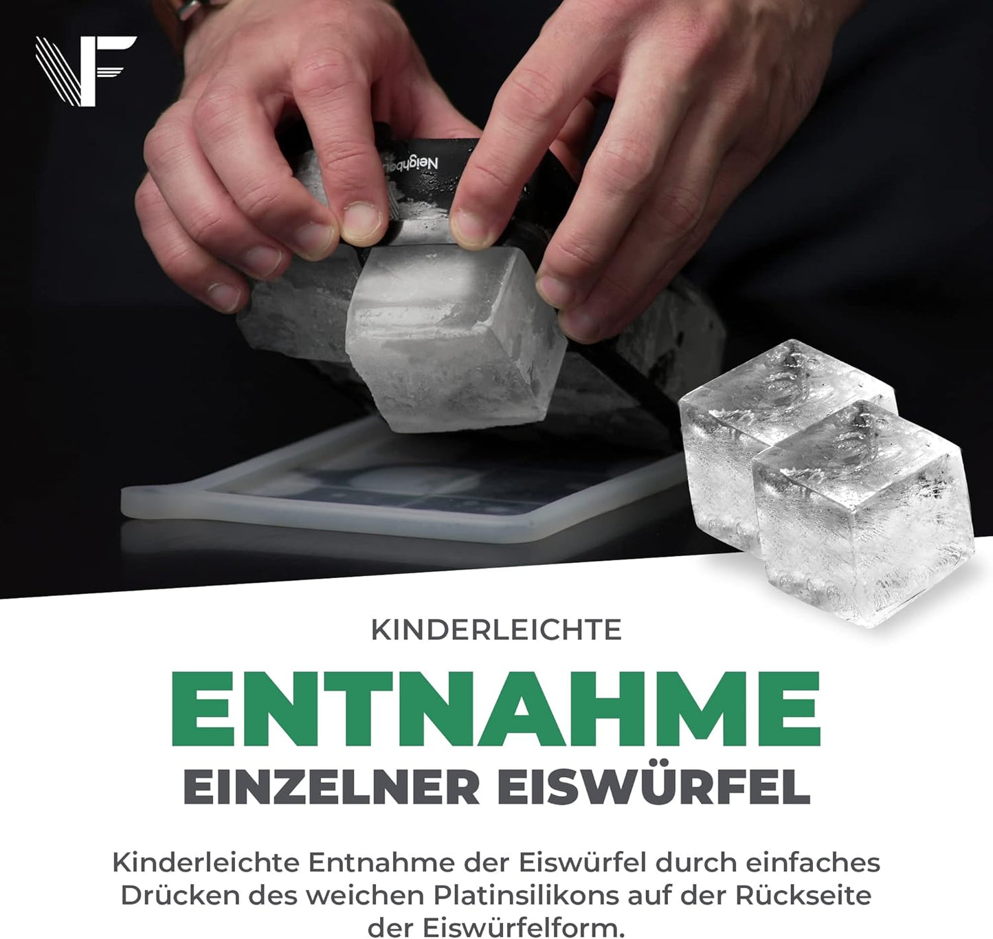 Neighbour's Friend Eiswürfelform groß 2er Pack - 12x XXL Eiswürfel für Cocktails, Whisky & Longdrinks - Platinsilikon Eiswürfelform mit Deckel spülmaschinengeeignet - Rieseneiswürfelform XL