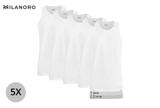 Milanoro - 5er-Set Herren-Unterhemden in Überlänge - Weiß - L