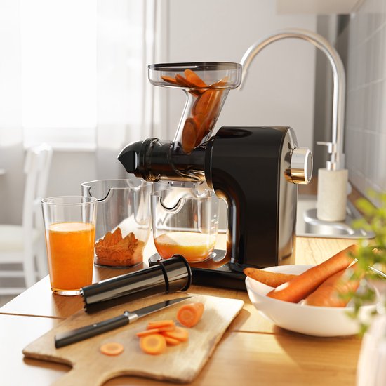 KitchenBrothers Slowjuicer - Kompakt - Entsafter - Gemüse- und Obstpresse - 45 mm - 500 ml - Schwarz