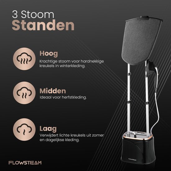 FLOWSTEAM® PRO Wäschedampfer - Handdampfer - Dampfreiniger - Wäschedampfer - 150 Minuten Dampfen - 2,5M Kabel - Schwarz