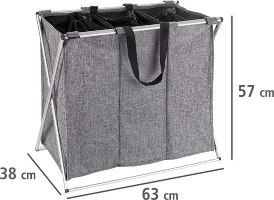 Wenko Wäschekorb mit 3 Fächern und Kordelzugverschluss – 3 Fächer – ohne Deckel – 130 Liter
