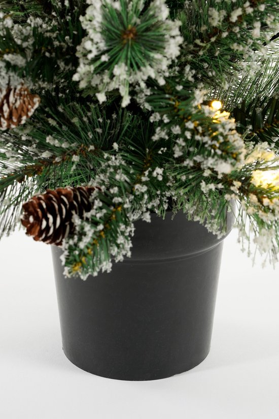 Black Box Trees Vandans Kunstweihnachtsbaum mit Beleuchtung – Weihnachtsbaum H 90 x Ø 48 cm – Kunstbaum im Topf mit verschneiten Zweigen – Grün