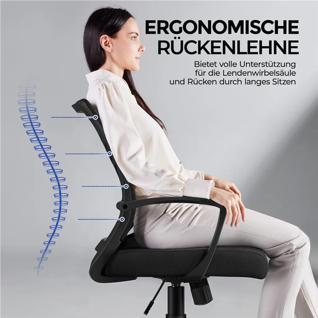 Yaheetech Bürostuhl - Ergonomisch - Mit Wippfunktion - Verstellbar - Drehbar - Schwarz