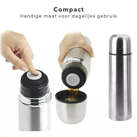 Thermosflasche – Thermosbecher – Isolierkanne – Doppelwandig – 0,5 Liter – Edelstahl – Für heiße und kalte Getränke – Inklusive E-Book