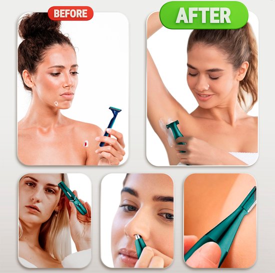 4-in-1 Bikini Trimmer + Reisetasche - Sansbeauté® - Gesicht - Achseln - Beine - Bikinizone - Augenbrauentrimmer - Gesichtshaarentfernung Damen - Intimzone - Ladyshaves Bikini - Epilierer elektrisch