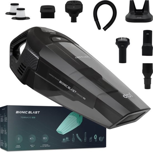 JAP Tornado S3C - Fest und flüssig - Alles in einem Handstaubsauger - Auto, Haustiere und Haus - Kabellos - Beutelloser Staubsauger - 5 Köpfe - 22.2V - Carbon
