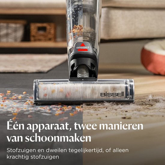 BISSELL CrossWave® OmniForce™ Select Bodenreiniger – Kabelloser Staubsauger mit Wischfunktion – Fleckenentferner für Hartböden – Kabelloser Stabstaubsauger – 2-in-1-Staubsauger mit LED – Besonders leistungsstark mit 31 aW – ZeroGap-Technologie™ – 3912 N