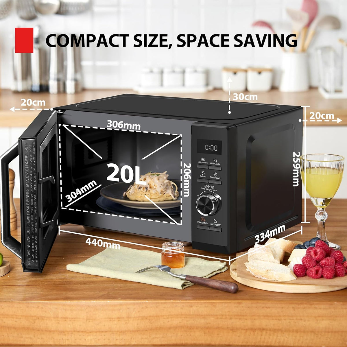 Toshiba MW3-AG20PE(BK) Mikrowelle mit Grill – 20 Liter – Schwarz
