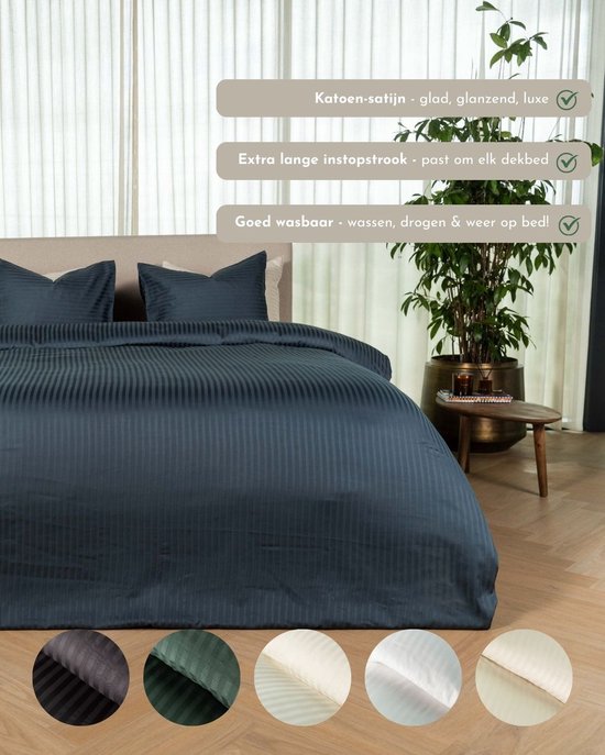 Kayori Elin Bettbezug aus Baumwollsatin – 260 x 200–220 cm + 2 Kissenbezüge – Einzelbetten – Anthrazit