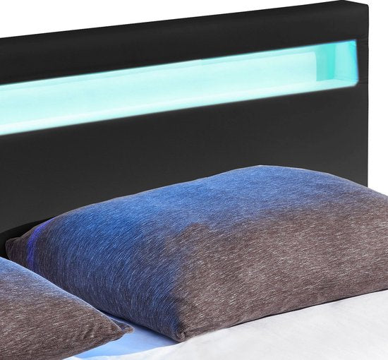 Polsterbett Paris - 140 x 200 cm - Schwarz - LED-Beleuchtung