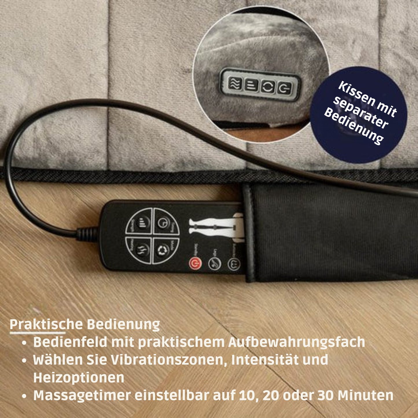 BREND Elektrische Massagematratze und Kissen - 5 Vibrationsmodi - 3 Intensitäten - 170 x 55 CM - Grau