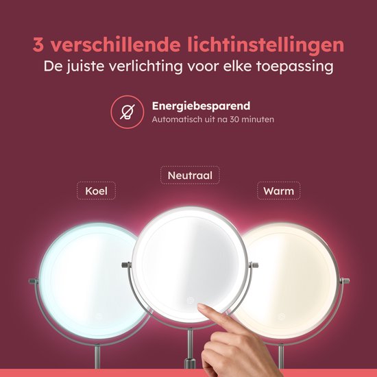 Fraay® Make-up-Spiegel mit LED-Beleuchtung – 10-fache Vergrößerung – Vergrößerungsspiegel mit Licht – Wiederaufladbar – Rasierspiegel – Badezimmerspiegel – Nickel