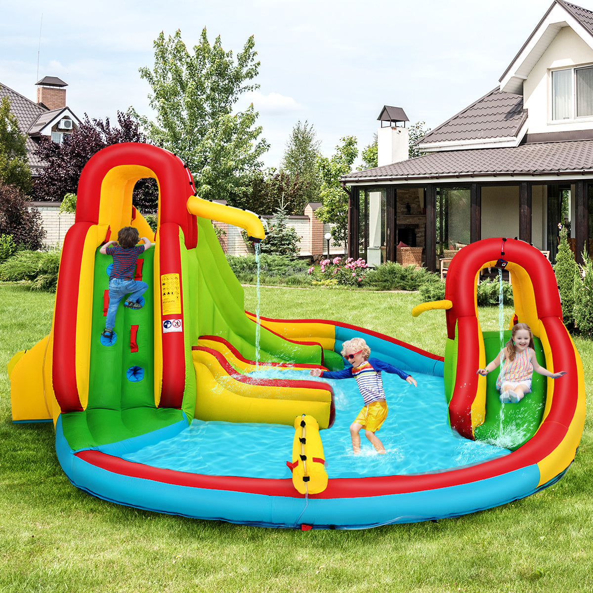 Coast - Bouncy Castle - aufblasbare Springburg mit 2 Wasserrutschen für Kinder - Wasserspielplatz - mit Kletterwand