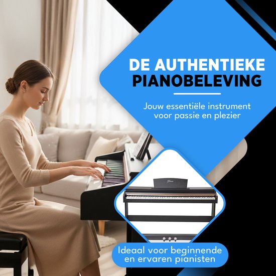 Finesse Digital Piano - 88 gewichtete Tasten - mit Rahmen, Pedalen & Hocker - Keyboard Piano - Electric Piano - Erwachsene & Kinder