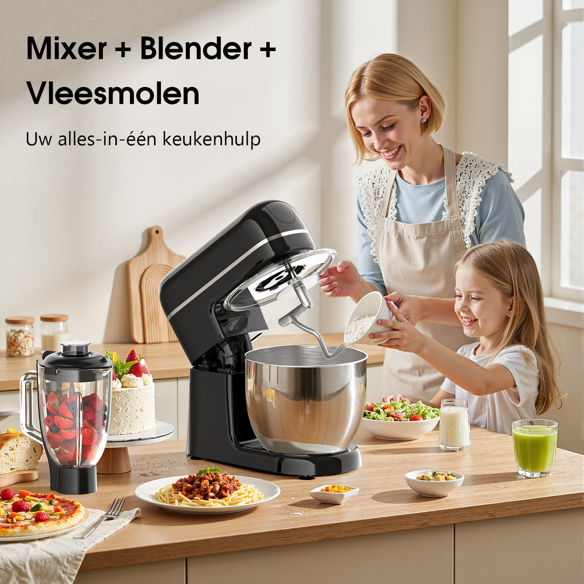Honinst 7-in-1-Multifunktions-Standmixer – 6,5 QT, 8 Geschwindigkeitsstufen, kippbarer Kopf, Küchenmixer