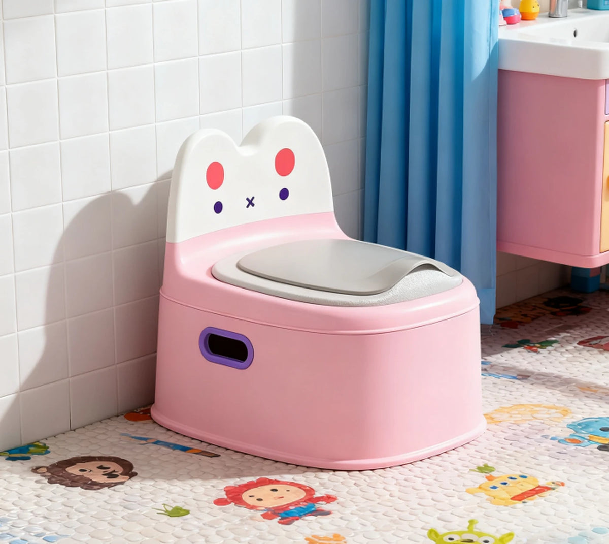 Baby-Toilettentrainer, WC-Sitzverkleinerer „Hase“ – PVC – Rosa