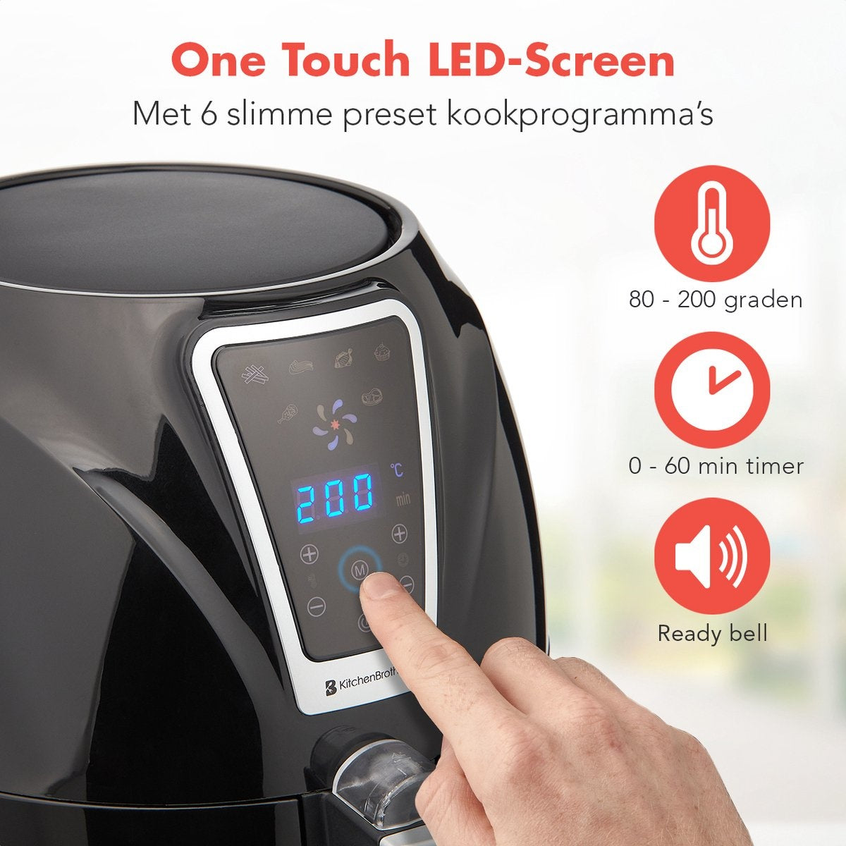 KitchenBrothers Heißluftfritteuse - Airfryer - Friteuse ohne Fett - 1300W - 3.5L - Schwarz