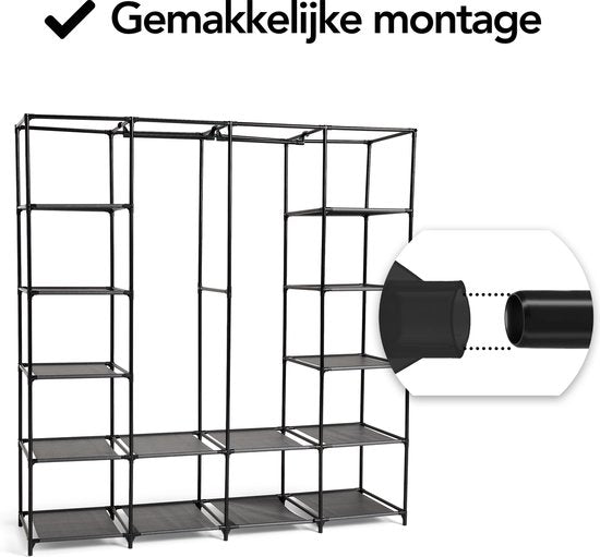 Brixy Wardrobe - Kleiderschrank - XXL - Kleiderschrank faltbar - 175 x 170 x 45cm - Campinggarderobe - Faltbarer Kleiderschrank aus Stoff - Schwarz