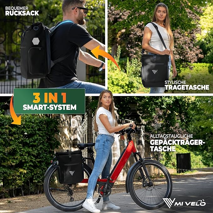 MIVELO 3-in-1-Rucksack & Umhängetasche - Wasserdicht - 25 Liter - Schwarz