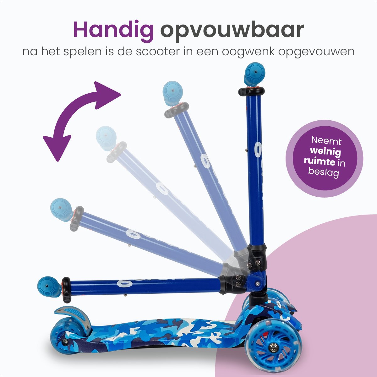 GoFun Kids Scooter - Leuchtende Räder - Zusammenklappbar - Verstellbarer Lenker - 85 x 58 x 23 cm - Blau