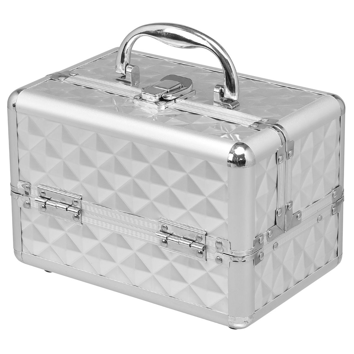 Coast Make-up-Koffer – tragbar und professionell – mit Spiegel und verstellbarer Facheinteilung – silber