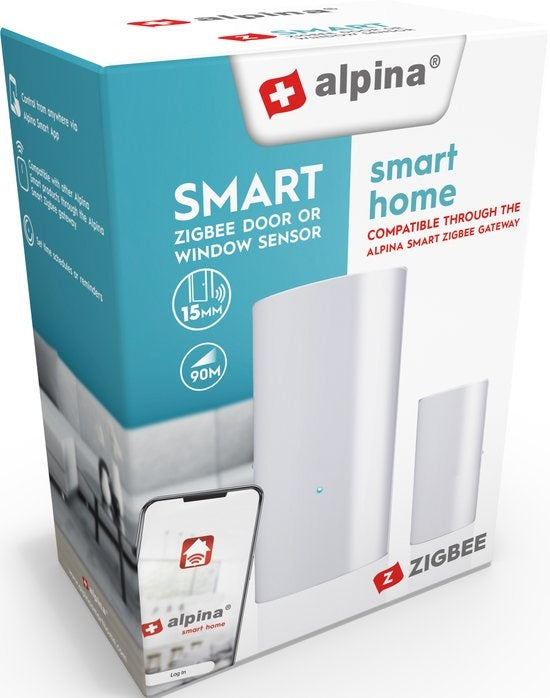 alpina Smart Home Bewegungsmelder - Fenster- und Türsensor - Bewegungsmelder - 90 Meter Reichweite - Weiß