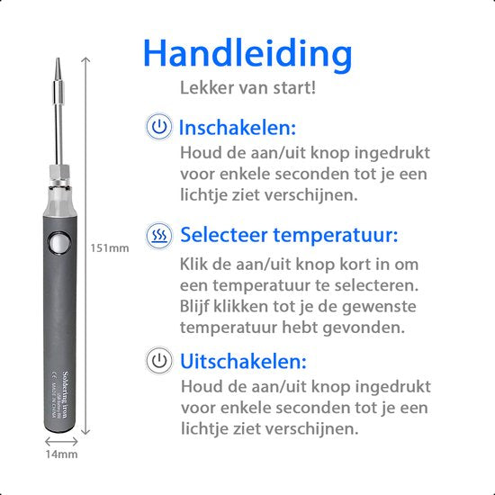 Tech Essentials Kabelloses Lötkolben Set - 8W - Elektrisch - Temperatur einstellbar bis 450°C - USB-C Wiederaufladbar - Grau - Batterie - Dose - Station - Pistole