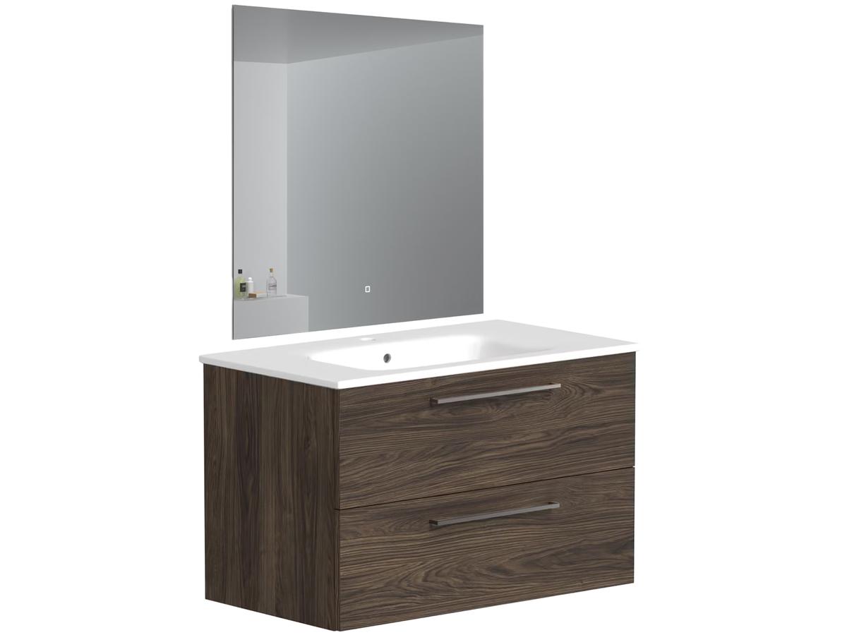 Kame Gama Badezimmermöbel-Set – Brown Oak – inklusive Spiegel – 80 cm